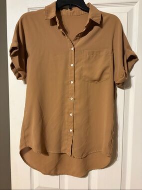 Amazon Women's Short Sleeve Button Front Blouse - Caramel Brown